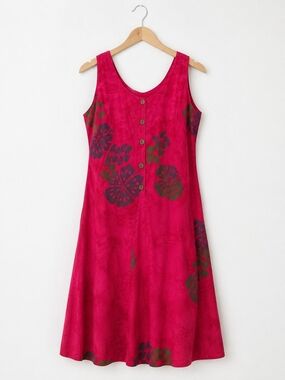 Vintage 90s Young Fashion Tropical Hawaiian Midi Dress Tie Back Boho Resort